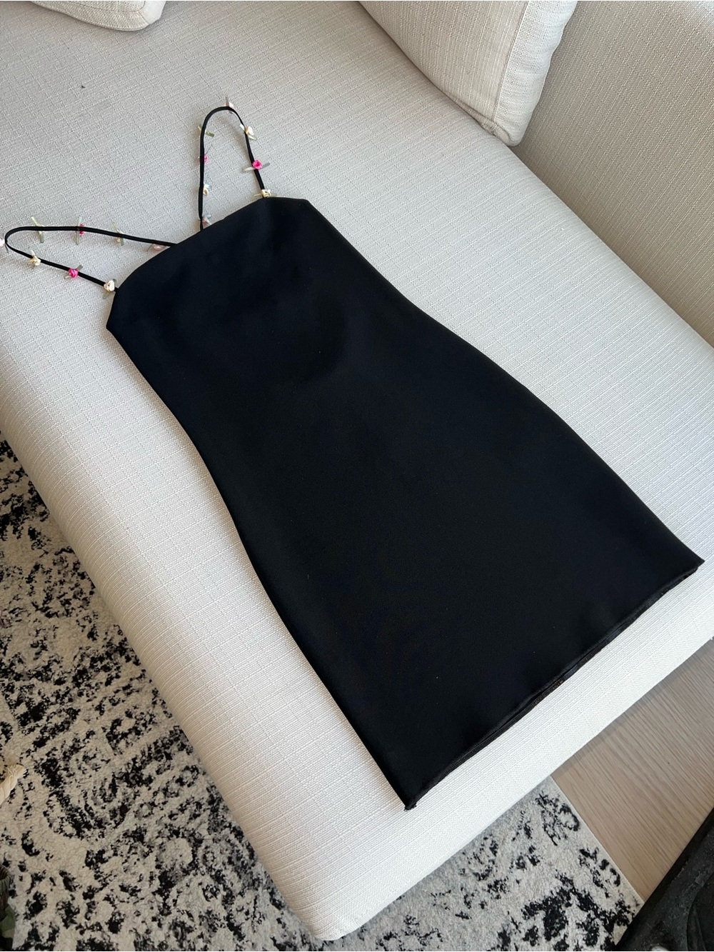 Zara Classic Black Bodycon mini Dress with Delicate satin bows on Straps